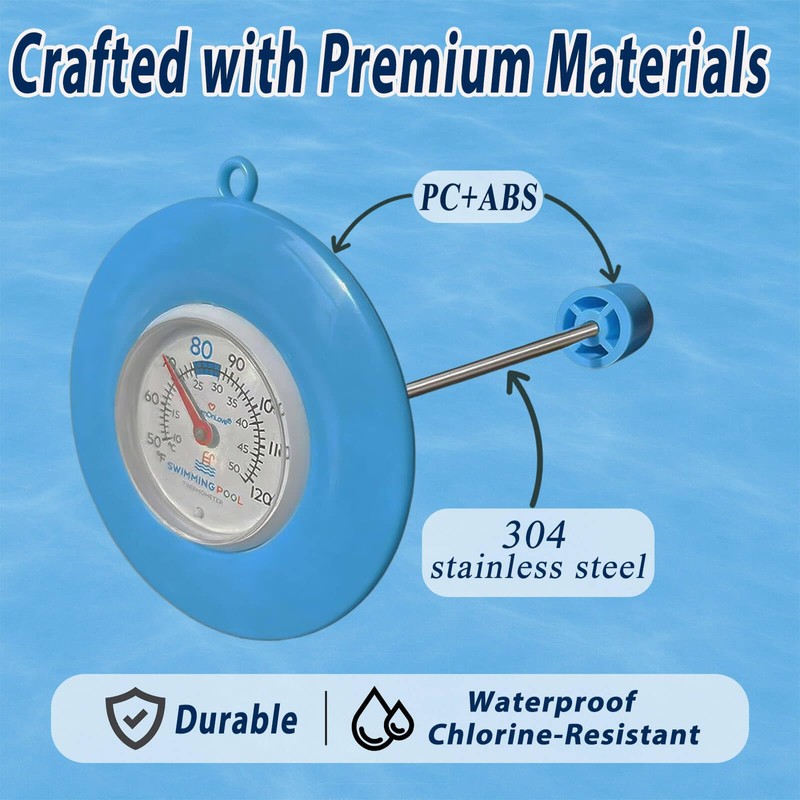 Floating Pool Thermometer Easy Read - No Battery Needed, IPX6