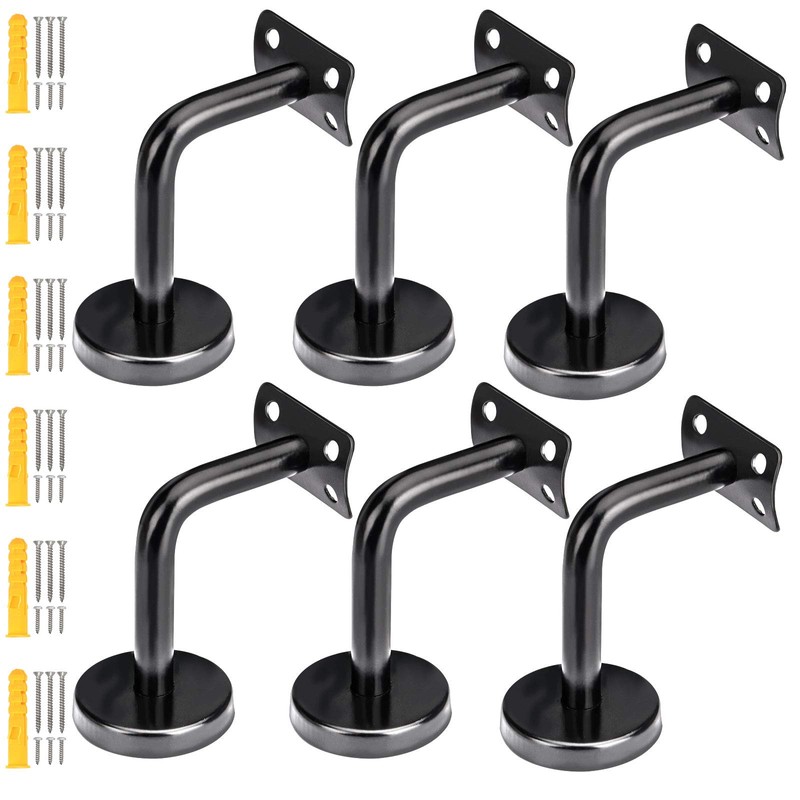 ZOENHOU 6Pack Black Stainless Steel Handrail Brackets, Curved Handrail Brackets
