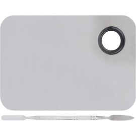 Generic Paleta de Mezcla de Maquillaje Cosmético Profesional de Acero Inoxidable con Espátula para Mezclar Colores, Adecuada para Maquilladores - Acero Inoxidable de Alta Calidad