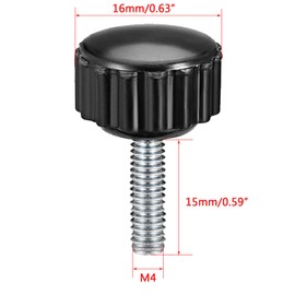 TA-VIGOR 6Pcs M4 x 15mm Male Thread Knurled Clamping Knobs Grip, 16mm Dia Thumb Screw on Type Round Head Clamping Handle Bolt with Plastic Knobs