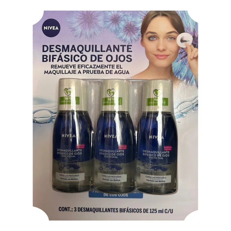 Nivea Desmaquillante Bifásico Rostro 3 Pzas De 125 Ml C/u
