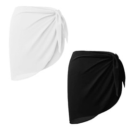 2 PCS Beach Cover up, Sarongs for Women Beachwear, Beach Chiffon Short Swim Skirt Sarong for Swimwear Short Sarongs Wraps, Beachwear Bikini Cover ups for Women(Black White)