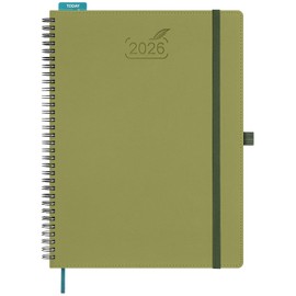 BEZEND 2026 Planner Weekly and Monthly (8.5" x 11" Spiral) Daily Calendar with Hourly Timeslots & Tab (Jan-Dec) Note & Expenses, Pen Holder, Inner Pocket, Vegan Leather Softcover - Kiwi
