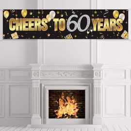 60th Birthday Decorations Banner Happy 60th Birthday Cheers to 60 Years Birthday Sign Gold Glitter Birthday Banner, Anniversary Celebration Backdrop Party Decoration Supplies