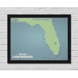 Best Maps Ever Florida Lighthouses 18x24 Poster (Natural Earth | Black Frame)