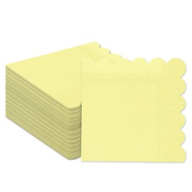 qiqee Elegant Yellow Cocktail Dinner Napkins 5x5inch Disposable Beverage,Wedding, Birthday Party Dessert Wave Paper Napkins(120 Count)