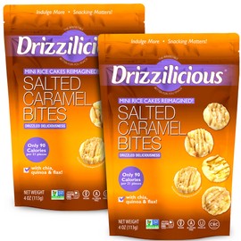 Drizzilicious Mini Rice Cakes Salted Caramel - Rice Crisps, Healthy Snack for Adults & Kids, Flavored Rice Cakes, Vegan, Gluten Free, Allergen Free, 90 Calories Per Serving - 4 oz (Pack of 2)