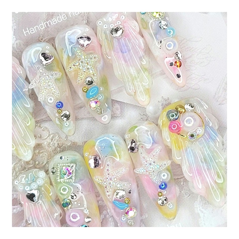 Pearl shell handmade nail tips - Oval M / 진주조개