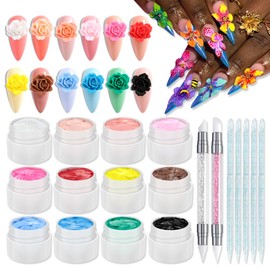 SUTOKAKA Solid Builder Nail Gel Set, 12 Colors Hard Gel Non-Sticky 3D Sculpting Gel for Nail Art Painting Drawing Carving Molding With Silicone Sculpture Pen for Manicure Salon Home DIY