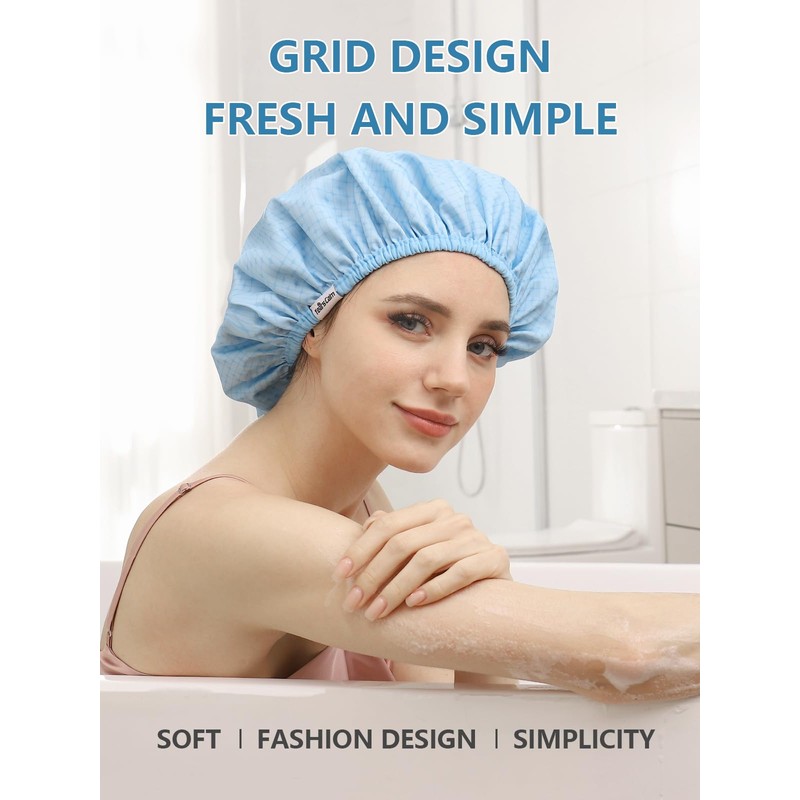 Years calm Shower Caps For Women Reusable Waterproof，Pattern And Solid