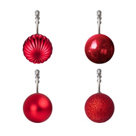 Sunlit - Ganchos decorativos para cortina de ducha con bolas de rodillo, diseño de bolas de Navidad, decoración de baño, juego de 12 unidades, color rojo