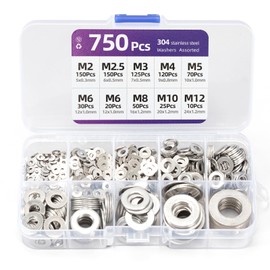Washers For Screws, 750PCS Metal Flat Washers, Stainless Steel Washers For Bolts, 9 Sizes Washers Assortment Set, M2 M2.5 M3 M4 M5 M6 M8 M10 M12 Factories Repair Construction