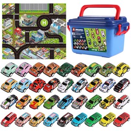 Mini coche de juguete de fricción,carritos para niños, coche de juguete con caja de almacenamiento y mapa, Adecuado para niños y niñas de 4 años en adelante,Es un gran regalo de cumpleaños o Navidad.