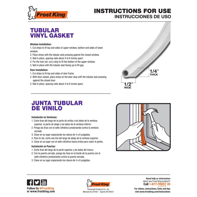 Frost King Tubular Vinyl Gasket Weatherstrip, 1/2" W, 1/4" T,