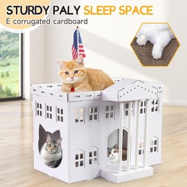 Felmis White Cardboard Cat House with Scratcher, Cat Houses for Indoor Cats, Cat Scratcher Box, Cat Cardboard Playhouse,Cat Castle
