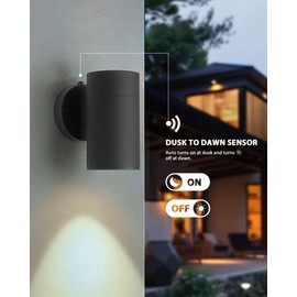 Ken & Ricky Dusk to Dawn Outdoor Lighting, Matte Black Outdoor Sconces Wall Lighting, Modern Porch Light with Tempered Glass Cover for Porch Garage Patio Doorway Entryway -1 Pack