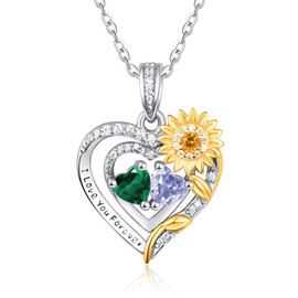 Sunflower Necklace for Mother Mom Sterling Silver Emerald and Alexandrite Necklace May and June Birthstone Necklaces Sunflower Pendant Jewelry Gifts for Women
