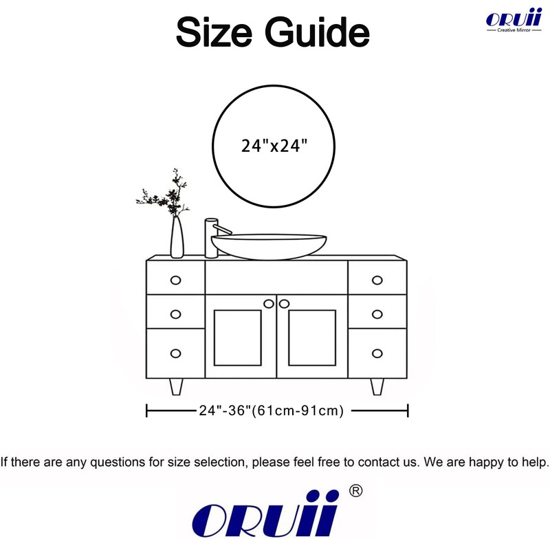 Oruii Round Mirror, Black Round Mirror 24 inch, Circle Wall