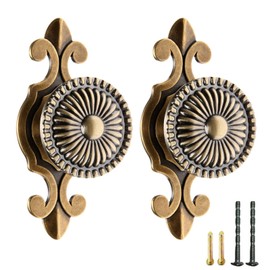 Lemfema Drawer Knob, Antique Style, Door Knob, Single Hole, Zinc Alloy, Cupboard, Cabinet, Pull Handle, DIY, Bronze, 2 Types of Screws, Total Length 2.9 inches (74 mm), Width 1.2 inches (30 mm), Pack of 2