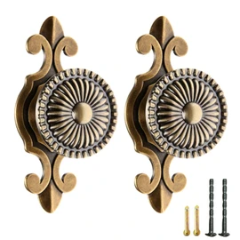Lemfema Drawer Knob, Antique Style, Door Knob, Single Hole, Zinc Alloy, Cupboard, Cabinet, Pull Handle, DIY, Bronze, 2 Types of Screws, Total Length 2.9 inches (74 mm), Width 1.2 inches (30 mm), Pack of 2