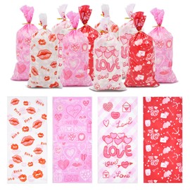 160 bolsas de caramelo de celofán con lazos giratorios, diseños de corazón de amor y besos, bolsas transparentes para niños, regalos románticos, recuerdos de fiesta y decoraciones de botanas dulces