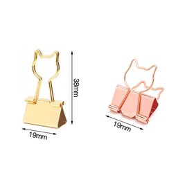 Cat Shaped Double Clips, Small 0.7 inch (19 mm), 12 Pcs Cat Design Clips, Paper Clips, Metal, Document Organizer, Office Supplies, Cute (Rose Gold+Gold)