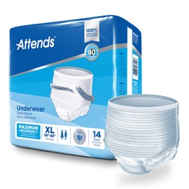 Attends Attends Incontinence Care Underwear for Adults, Extra, XL, White, 56 Count, Pack of 4