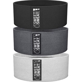 Sweet Sweat Hip Bands with 3 Levels of Resistance | Non-Slip Fabric Booty Bands for Squats & Lunges | Includes Free Mesh Carrying Bag