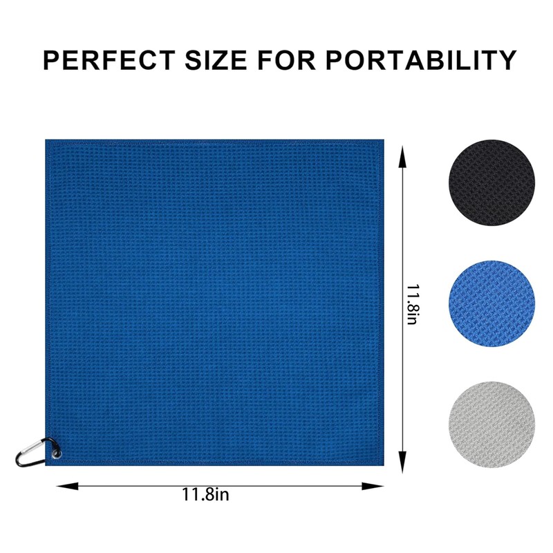 3 Pack 11.8"x11.8" Microfiber Golf Towels with Carabiner Clip, Quick-Dry