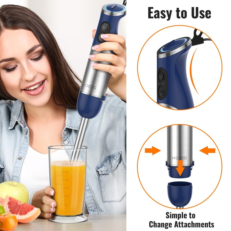 KOIOS 5-in-1 Hand Immersion Blender, 12 Speed Adjustable Emulsifier Handheld