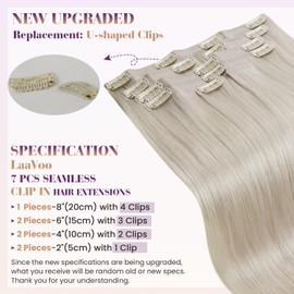LaaVoo Seamless Hair Extensions Clip in Human Hair Blonde PU Weft Human Hair Clip in Extensions Blonde Seamless Clip in Hair Extensions Human Hair Platinum Blonde Full Head Set 16inch 7pcs 110g