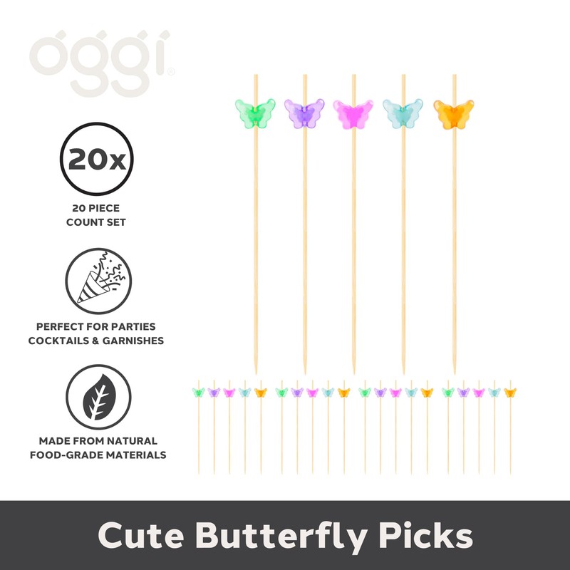 OGGI Butterfly Cocktail Picks for Drinks 20 pcs - Butterfly