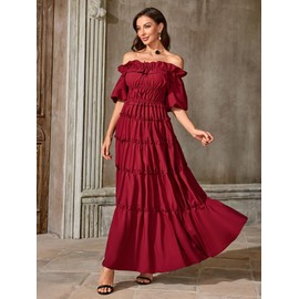 Abaowedding Renaissance Costume Women Medieval Dress Irish Chemise Dress Burgundy X-Large