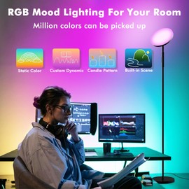 Smart LED RGB Floor Lamp, 2000LM Bright Tall Living Room Lamp, 68'' Standing Lamp, 2700-6500K Color Temperature Dimmable Color Changing Modern Torchiere Floor Lamp with Remote for Bedroom Office-Black