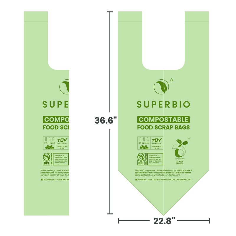 SUPERBIO 13 Gallon Handle Tie Compostable Food Waste Bags, 30