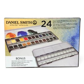 Daniel Smith Color Hand Poured Pan Set with BONUS Metal Box and Empty Half Pans, 24 Units (Pack of 1)