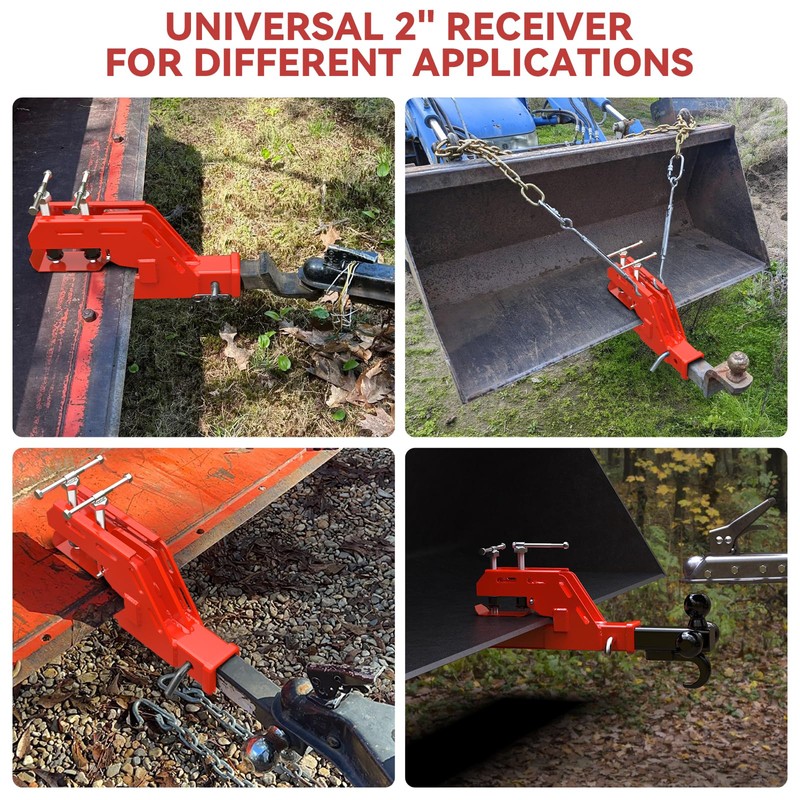Clamp on Trailer Hitch 2" Receiver for Tractor Bucket, Non-Slip