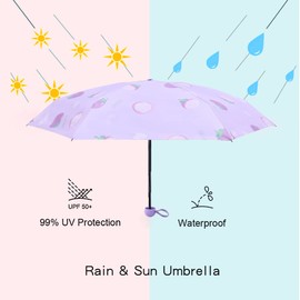 TIME LOVER Mini Folding Umbrellas, UV Protection Portable Lightweight Small Umbrella for Sun and Rain Protection for Men Adult (mangosteen)