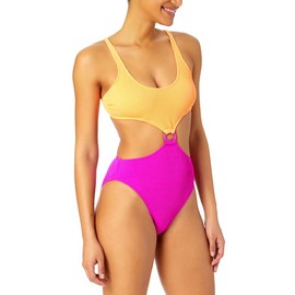 Salt + Cove Women's Juniors' Colorblocked One-Piece Monokini (Peach, X-Large)