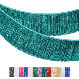 MORAINJAY Lake Blue Fringe Garland, 2M/20CM Sparkly Tinsel Fringing,Wall Hanging Metallic Foil Fringe Garland Banner,Shiny Streamers Party Backdrop for Wedding Birthday Car Parade Floats