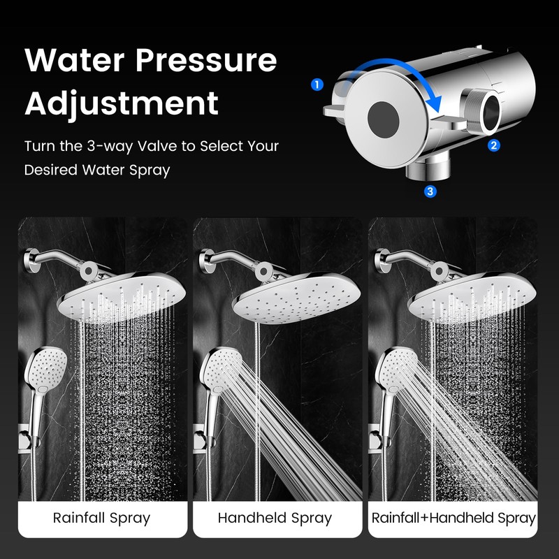 10" Rain Shower Head with Handheld Spray, Dual High Pressure