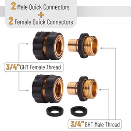 UNCO Garden Hose Quick Connectors, 3/4 Inch, 2 Sets (2 Female+2 Male) - Water Hose Connectors with Quick Release Fittings