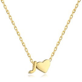 Herz Kette mit Buchstaben Kette Damen Halskette mit Herz Anhänger Buchstabenkette Gold Personalisiere Initialen A-Z Namenskette Herzkette Freundschaftskette Edelstahl Schmuck für Frauen Mädchen (J)