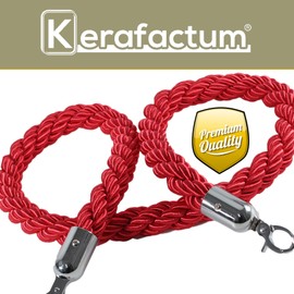 Kerafactum Rope Barrier Tape Rope with Carabiner Hook Barrier Cord Cord for Barrier Extra Thick Barrier Rope Band as Decorative Handrail Rope or Handrail Suitable Diameter 32 mm 150 cm Red Silver