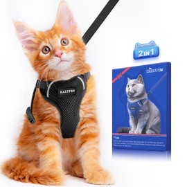 Halypet Cat Harness and Leash Set [ MAX Safety 3rd Gen ] Escape Proof Cat Harness Soft Adjustable Cat Leash Breathable Comfortable Vest Easy to Wear Kitten Harness for Outdoor Walking, XS Black