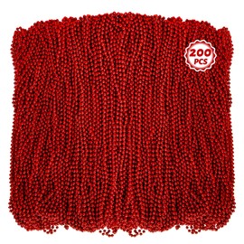 200 PCS Bead Necklace, 33 IN Red Mardi Gras Beads, Mardi Gras Party Costume Accessories, Parade Throws Beads Bulk for Christmas Pirate Wedding Baby Shower Party Supplies Decor