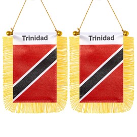 CANTENDO 2 Pack Trinidad Window Hanging Flag,Mini Trinidadian Car Flag with Pole Tassel Suction Cup Rearview Mirror Decoration(3x5 Inch)