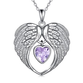 VONALA Angel Wings Gel Necklace 925 Sterling Silver Guardian Angel Wings Jewellery Gifts for Women, Sterling Silver, Moonstone