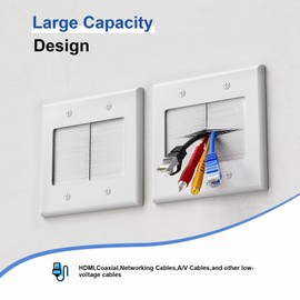 iwillink 2 Gang Brush Wall Plate White, Cable Pass Through Wire Hider for Cable Management, Ethernet Cables, HDMI Cables and Home Theater Systems, Double Gang Cable Management 2 Pack