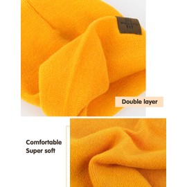 Beanie for Kid, Stretchy Childrens Thermal Insulated Wolly Hat with Turn Up for Boys and Girls, Double Layer for Winter Autumn (Yellow)